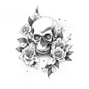 cherry blossoms with roses and a skull tattoo design idea