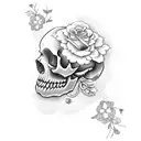 cherry blossoms with roses and a skull tattoo design idea