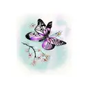 cherry blossom purple glow butterflies  tattoo design idea