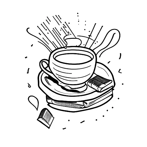 books and a cup of tea tattoo design idea