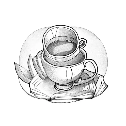 books and a cup of tea tattoo design idea