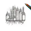 Underwater cityscape with drains as buildings tattoo design idea