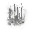 Underwater cityscape with drains as buildings tattoo design idea