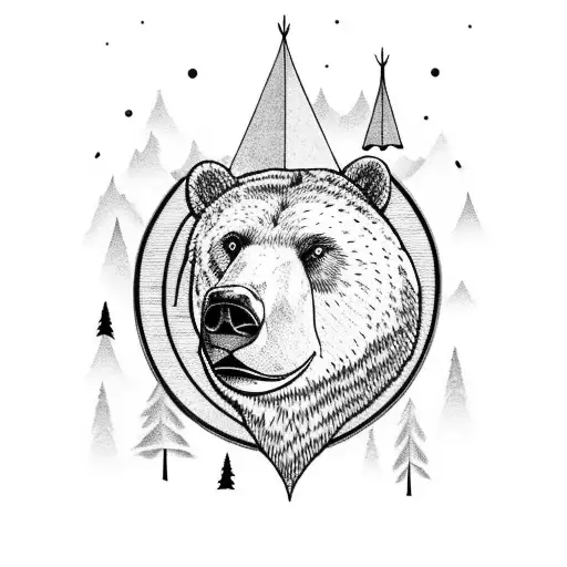 nature, camping, and a bear tattoo design idea