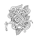 Horizontal vine with subtle 22 and letters PRADL incorporated tattoo design idea