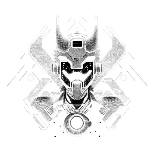 Cookie Shinobu as a futuristic cyberpunk warrior with glowing neon accents tattoo design idea