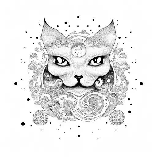 A whimsical Cookie Shinobu surrounded by swirling galaxy patterns and cosmic elements tattoo design idea