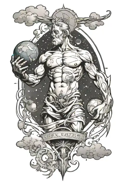 Atlas holding the world and sky on it  tattoo design idea