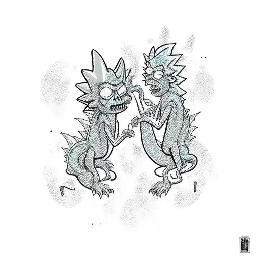 Dragon fighting Rick and morty tattoo design idea