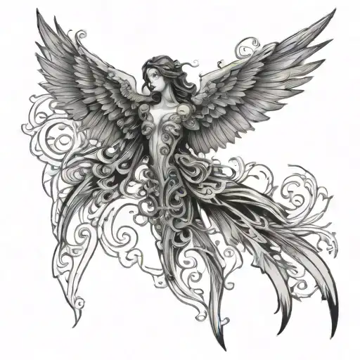 Gothic seraphim large wings  tattoo design idea