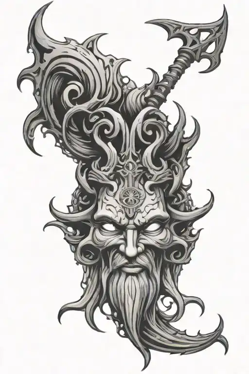 Sea god symbol in alchemy tattoo design idea