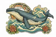 A tattoo picture of whale in the midle of the wave in rectangle and write this too shall pass tattoo design idea