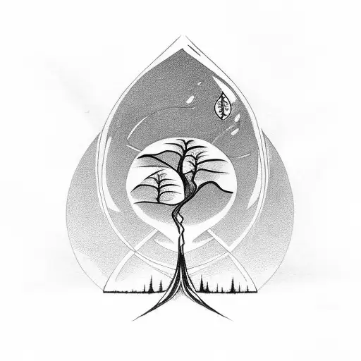 hourglass with willow tree behind it tattoo design idea