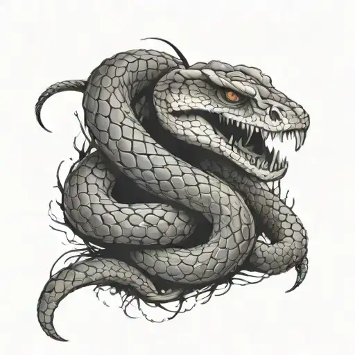 snake and evil character on hand to forearm tattoo design idea