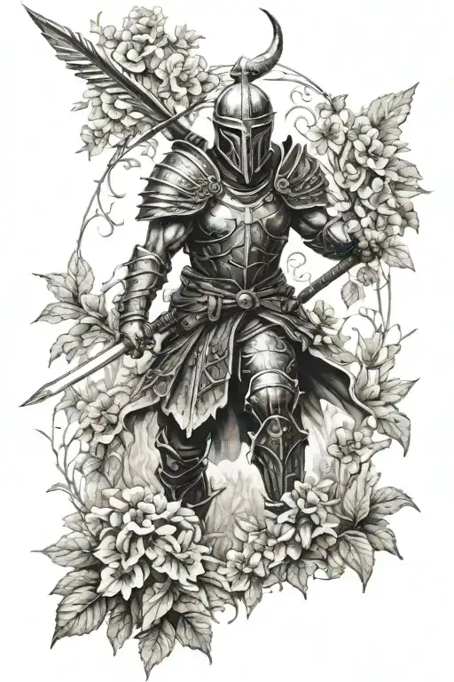 warrior in a garden tattoo design idea