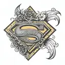 cursive loyalty inside superman shield  tattoo design idea