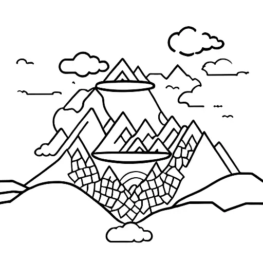 A minimalist tattoo design featuring a mountain range with the alphabet 'A' subtly incorporated into the landscape tattoo design idea