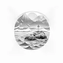 A tranquil sea setting with elements of zen meditation and mindfulness tattoo design idea