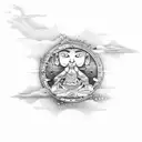 A tranquil sea setting with elements of zen meditation and mindfulness tattoo design idea