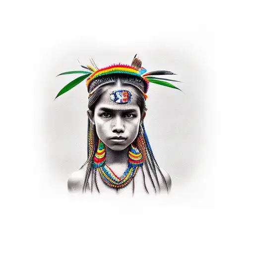 brazilian indigenous girl colorful tattoo design idea