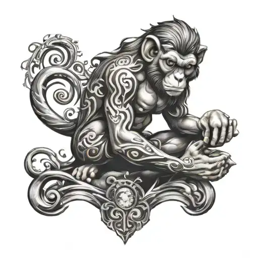 zodiac sign libra x year of the monkey holding tattoo design idea