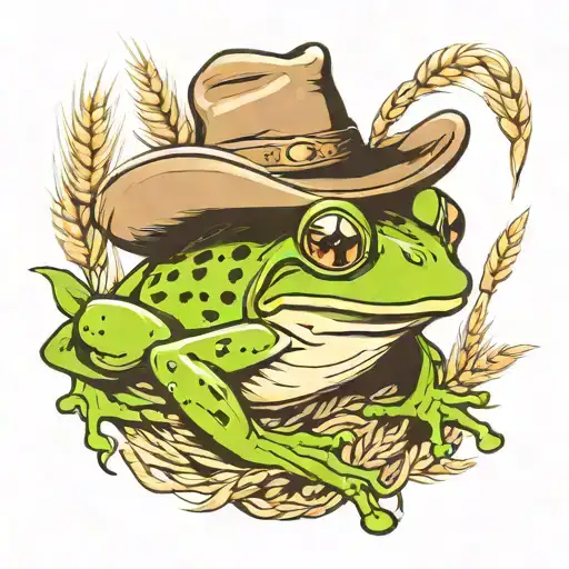 frog with cowboy hat with wheat in mouth  tattoo design idea