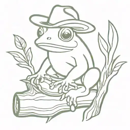 frog with cowboy hat sitting on log    tattoo design idea