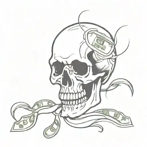 skull with money coming out of its mouth open tattoo design idea