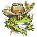 frog with cowboy hat with wheat in mouth  tattoo design idea