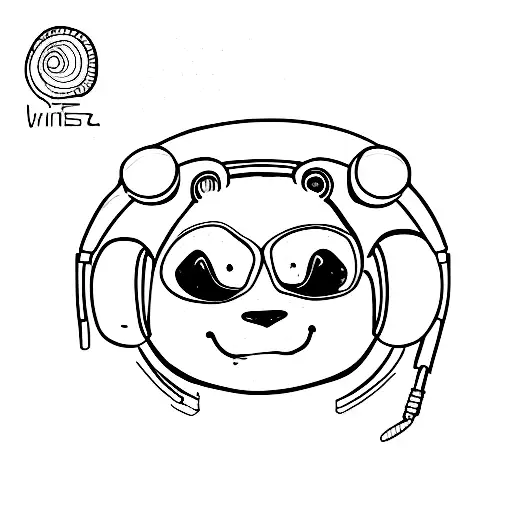 A panda wearing headphones and coding on a computer tattoo design idea