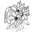 fine line daffodil two chrysanthemums and a narcissus  tattoo design idea