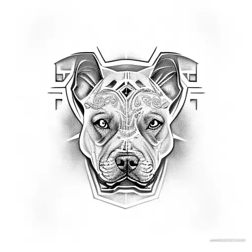 A Laarge Snarling and slobbering Puerto Rican Pitbull , Dark Fantasy, Tribal,  tattoo design idea