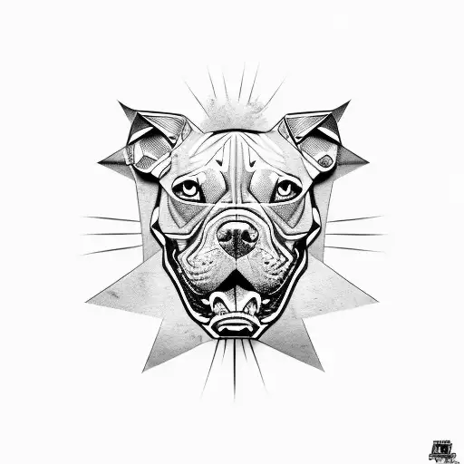 A Laarge Snarling and slobbering Puerto Rican Pitbull , Dark Fantasy, Tribal,  tattoo design idea