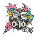 A striking 3D vintage anime-inspired logo for "O-1-O" "Odd Ones Out" emerges boldly against a plain black background tattoo design idea