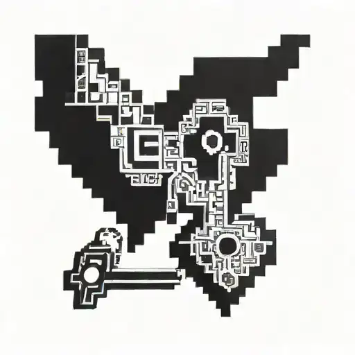 A pixelated heart with a key and lock design, symbolizing a love for gaming and each other tattoo design idea