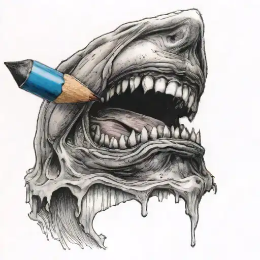 crayon with bite mark tattoo design idea