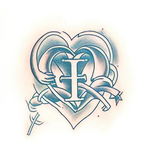 heart shape with the letters T and K tattoo design idea