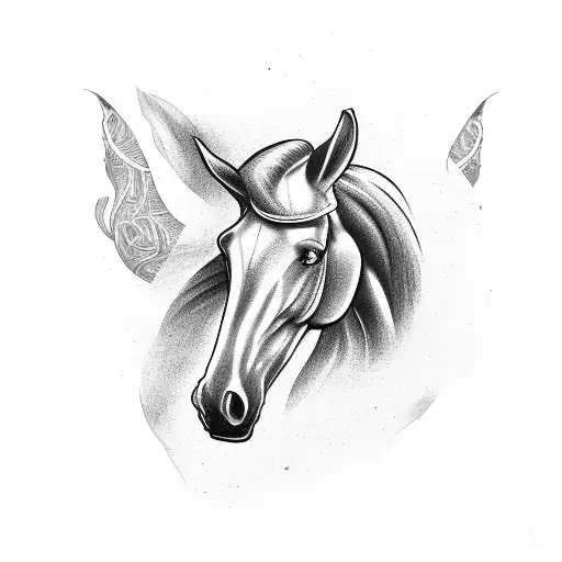 horseshoe around horse head tattoo design idea