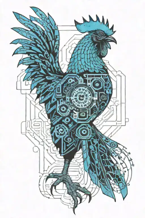 1993 march blue rooster  tattoo design idea