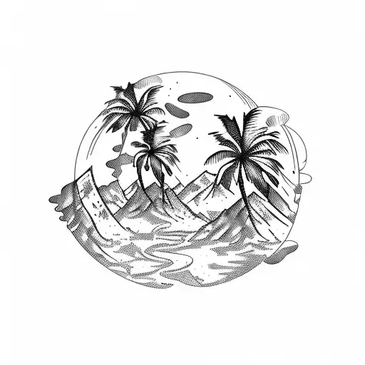 The number 220 as bubble letter within the bubble letters i would like  palm trees and moutains tattoo design idea