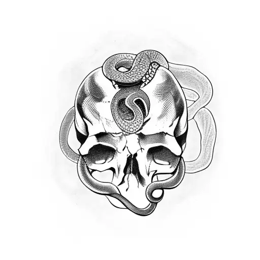 Snake, Skull, Dark tattoo design idea
