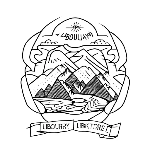 A hiking trail leading to a hidden library in the mountains tattoo design idea