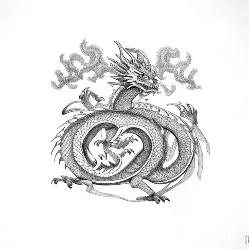dragon under a tree tattoo design idea