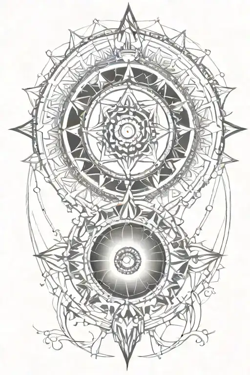 Tattoo consisting 7 chakras, Meditation, the sun from tarrot, philoshopy, OM, Sanskrit mantras and place on shoulder tattoo design idea