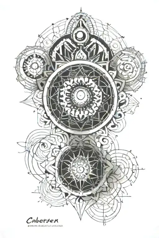 Tattoo consisting 7 chakras, Meditation, the sun from tarrot, philoshopy, OM, Sanskrit mantras and place on shoulder tattoo design idea