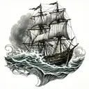 A giant squid wrapped around a vintage ship battling a stormy sea tattoo design idea