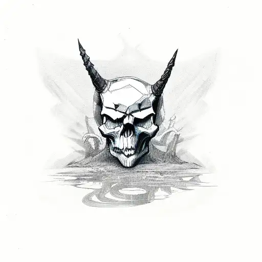 skull with devil horns tattoo design idea