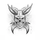 skull with devil horns tattoo design idea