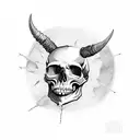 skull with devil horns tattoo design idea