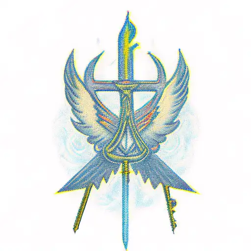 Phoenix key sword torch hecate symbols tattoo design idea